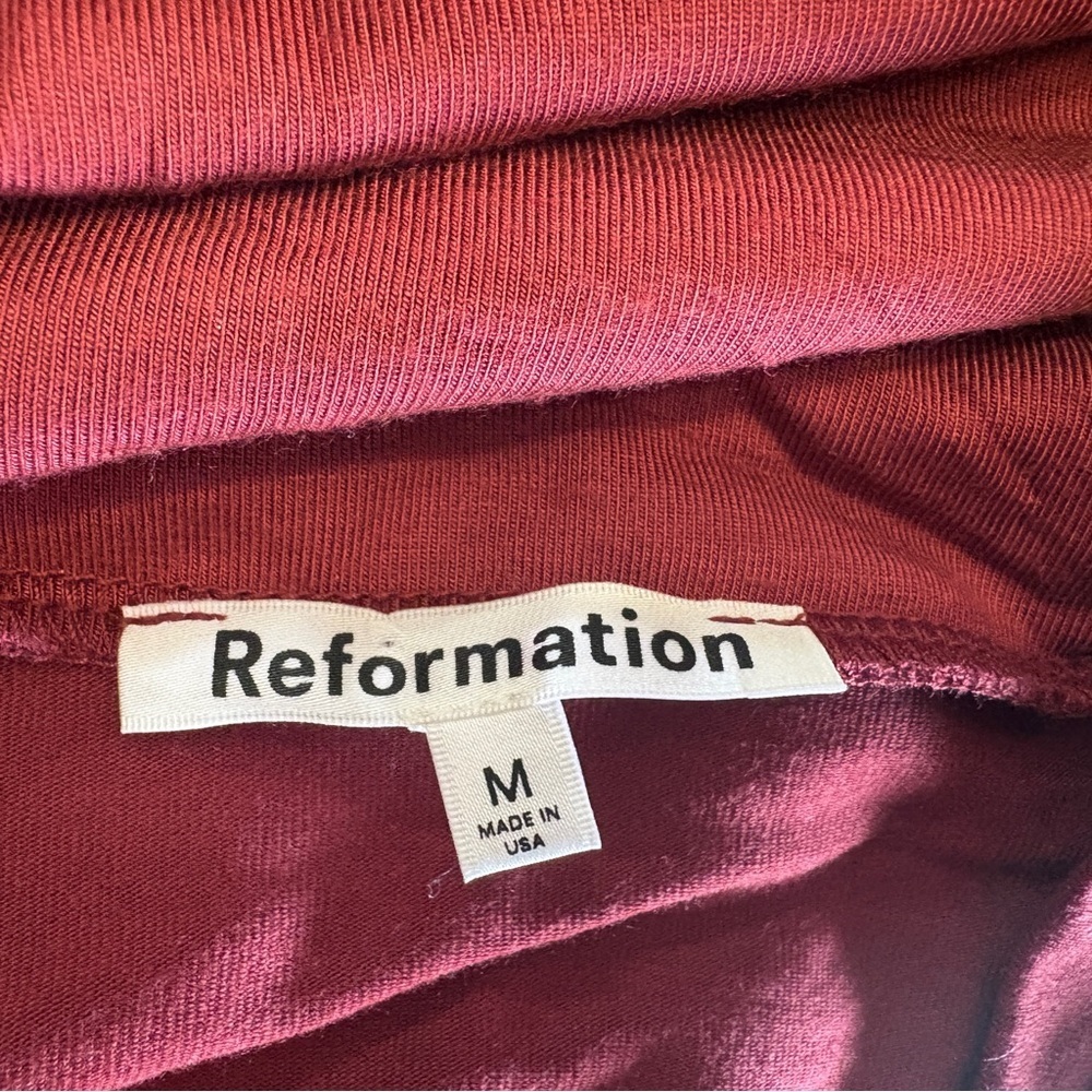 Reformation Womens Knit Top Florentina Off-Shoulder Burgundy Chianti Sz. M - Picture 7 of 10